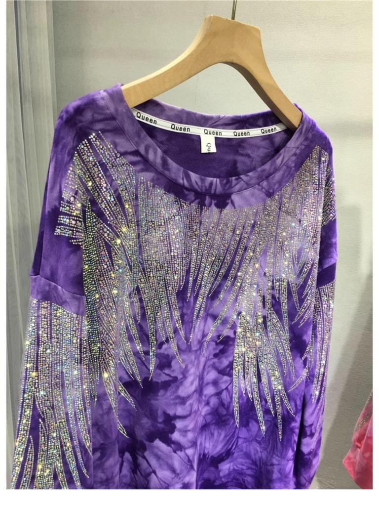 Moletom Plus Size Tie-Dye Degradê Heavy Drill para Mulheres - Top Outono de Manga Comprida Extra Grande