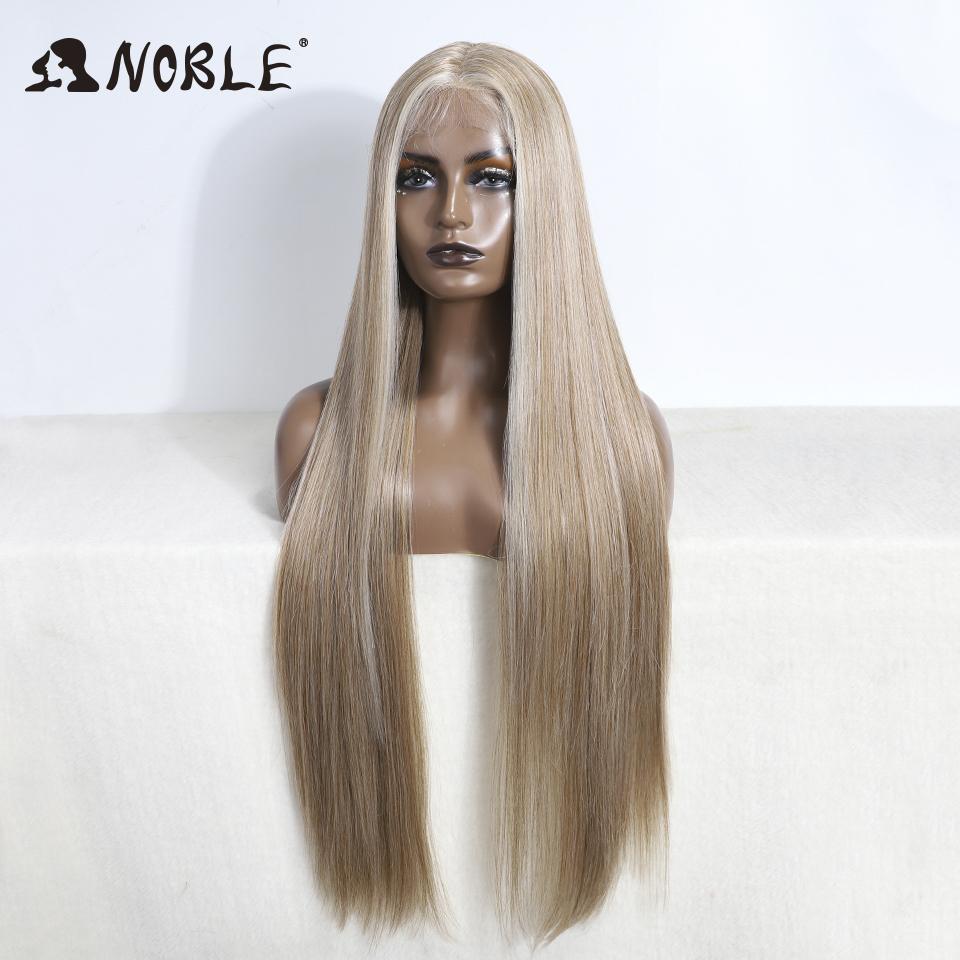 Noble Lace Wigs For Women Long Straight Synthetic Lace WIg 36 Inch Ombre Blonde Lace Wig Cosplay Blonde Wig Synthetic Lace Wig