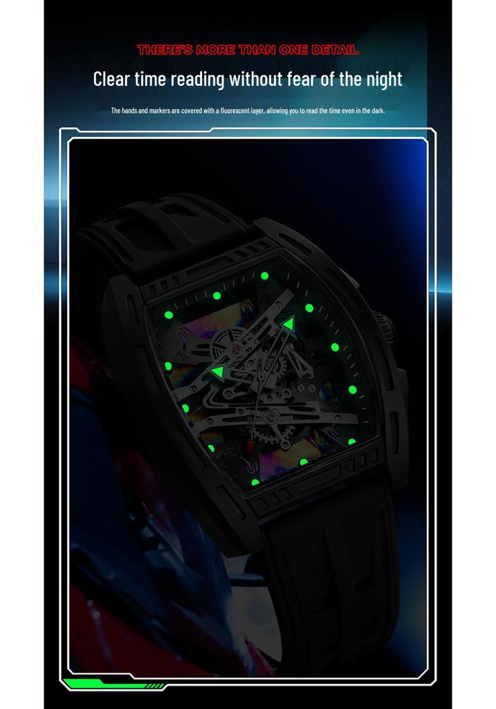 Oufanni Men's Waterproof Silicone Strap Barrel-Shaped Quartz Watch