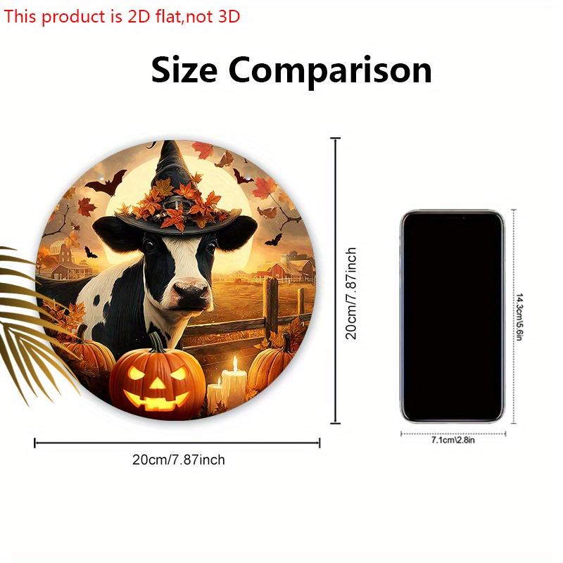 Wooden Halloween Sign with Cow & Pumpkin Pattern - Unique Figurine Ornaments - Ideal for Front Door, Farm, Porch Decor