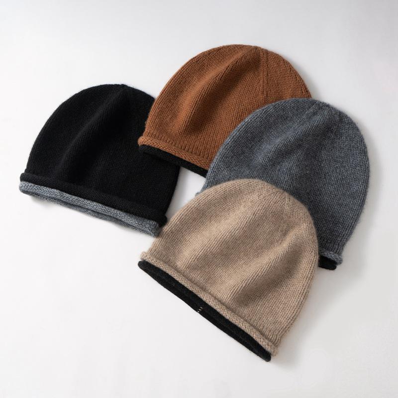 Unisex Cashmere Slouchy Beanie: Double-Sided Knit Hat for Autumn/Winter Warmth