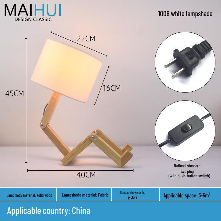 

Скандинавский светодиодный прикроватный ночник из массива дерева - настольная лампа-робот Without Light Source
