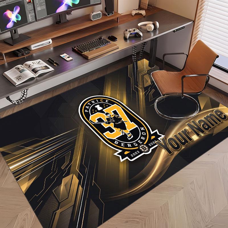 Custom Rug Boston Bruins Pattern Print Name Text Soft Non‑Slip Floor Carpet for Home Indoor Decoration