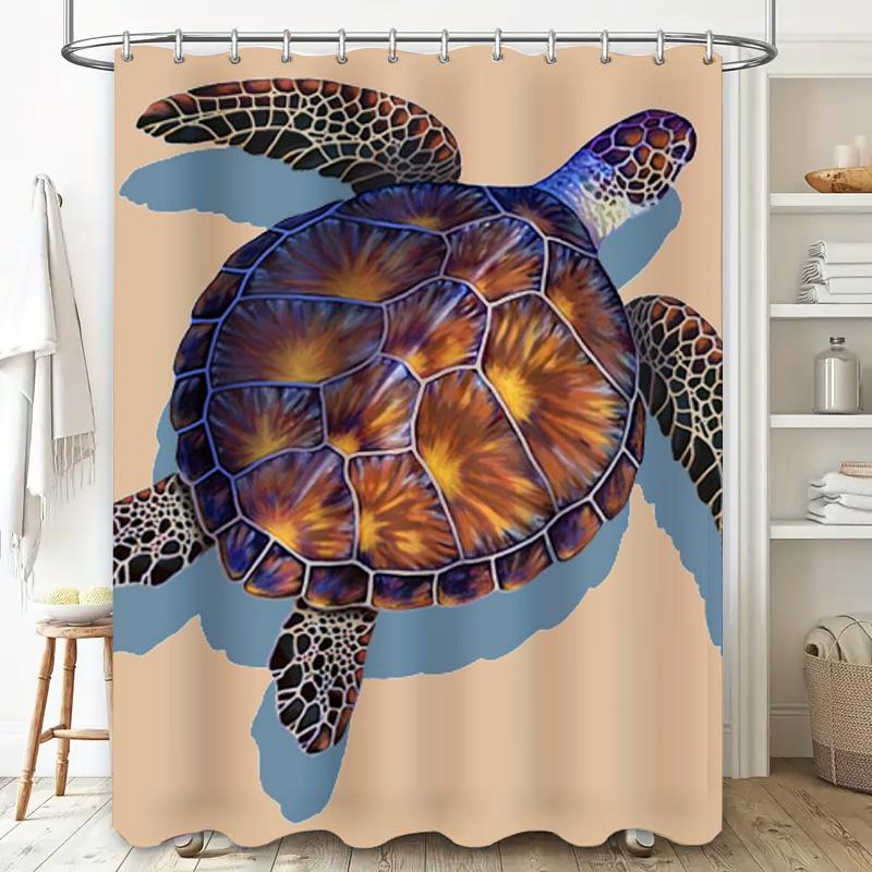 Beach-themed Bath Mat Set: Blue Ocean Turtle Shower Curtain with Vivid Colors for Bathroom Decorations Size 69x70 inches (L x W)