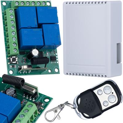 Relaismodul mit 433MHz-Fernbedienung – Reichweite bis zu 100m | 4 Relais im Gehäuse | Spannung 12V DC, Frequenz 433MHz