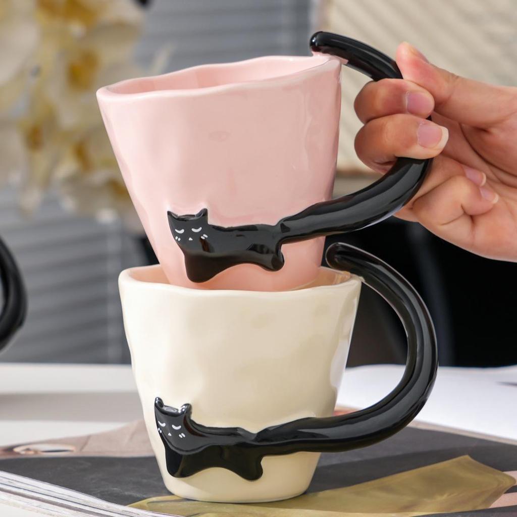 Creative Embossed Cat Ceramic Mug - Unique, Simple Souvenir Coffee Cup