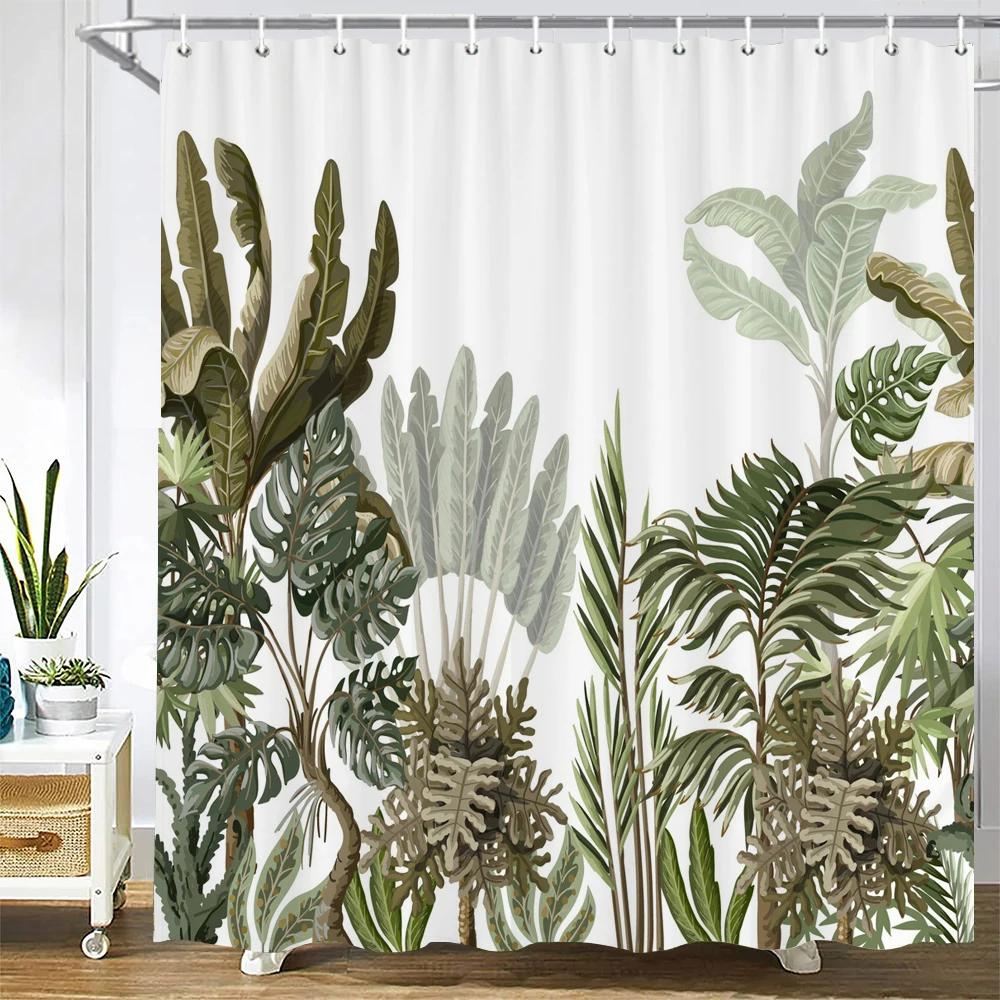 Tropikalny Zielony Liść Rośliny Palma Zasłony Prysznicowe Zasłona Łazienkowa Frabic Wodoodporny Poliester Zasłona Łazienkowa z Haczykami