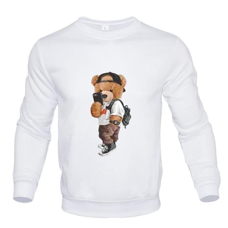 

Мужские свитера с круглым вырезом Осень-зима Мужские забавные позы с рисунком плюшевого мишки Свитшоты для активного отдыха Модные повседневные свитера и длинные рукава для мужчин S белый