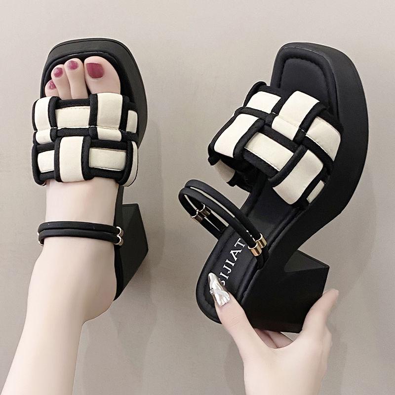 Damen Sandalen Schwarze Farbe Rechtschreibung Damenschuhe Superhoher Absatz Plateau 2025 Luxus Sommer Ausverkauf zu Günstigen Räumungspreisen Trend