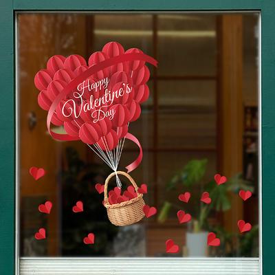 1 Stück Valentinstag Fenstertattoos mit rotem Band Romantisches Herz Design Statische Fensteraufkleber Wiederverwendbar Doppelseitig