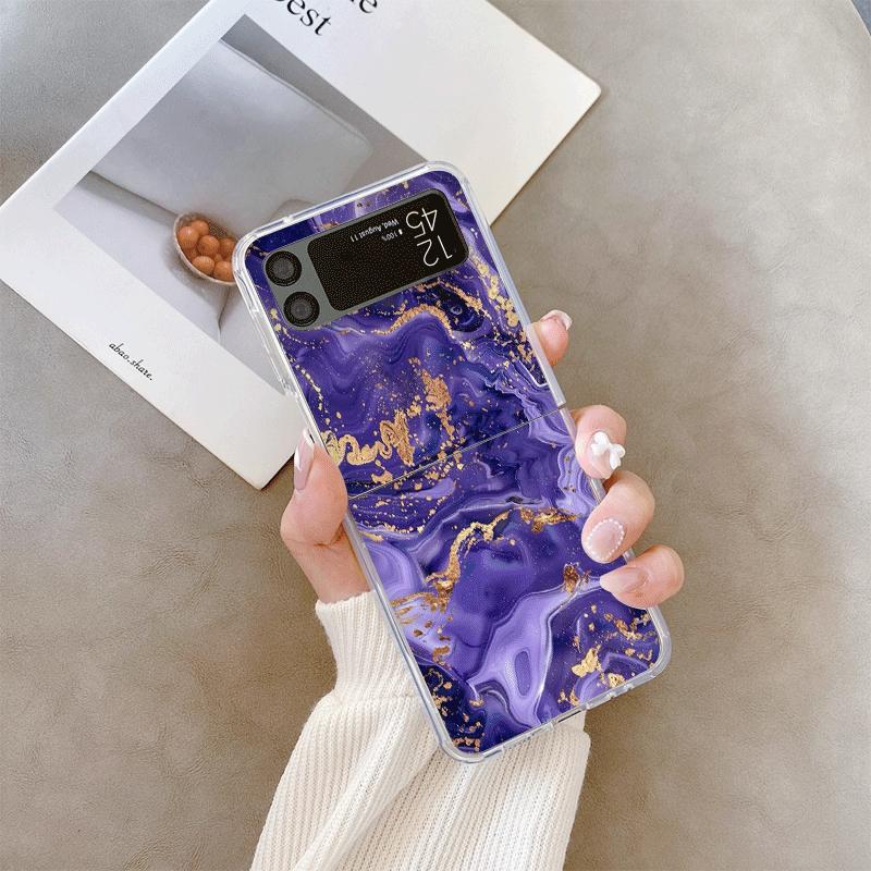 

Luxury Pink Purple Marble Pattern Transparent Phone Case for Samsung Galaxy Z Flip 7 Flip 6 4 3 Folding Cover for Z Flip7 Flip5 Galaxy Z Flip6