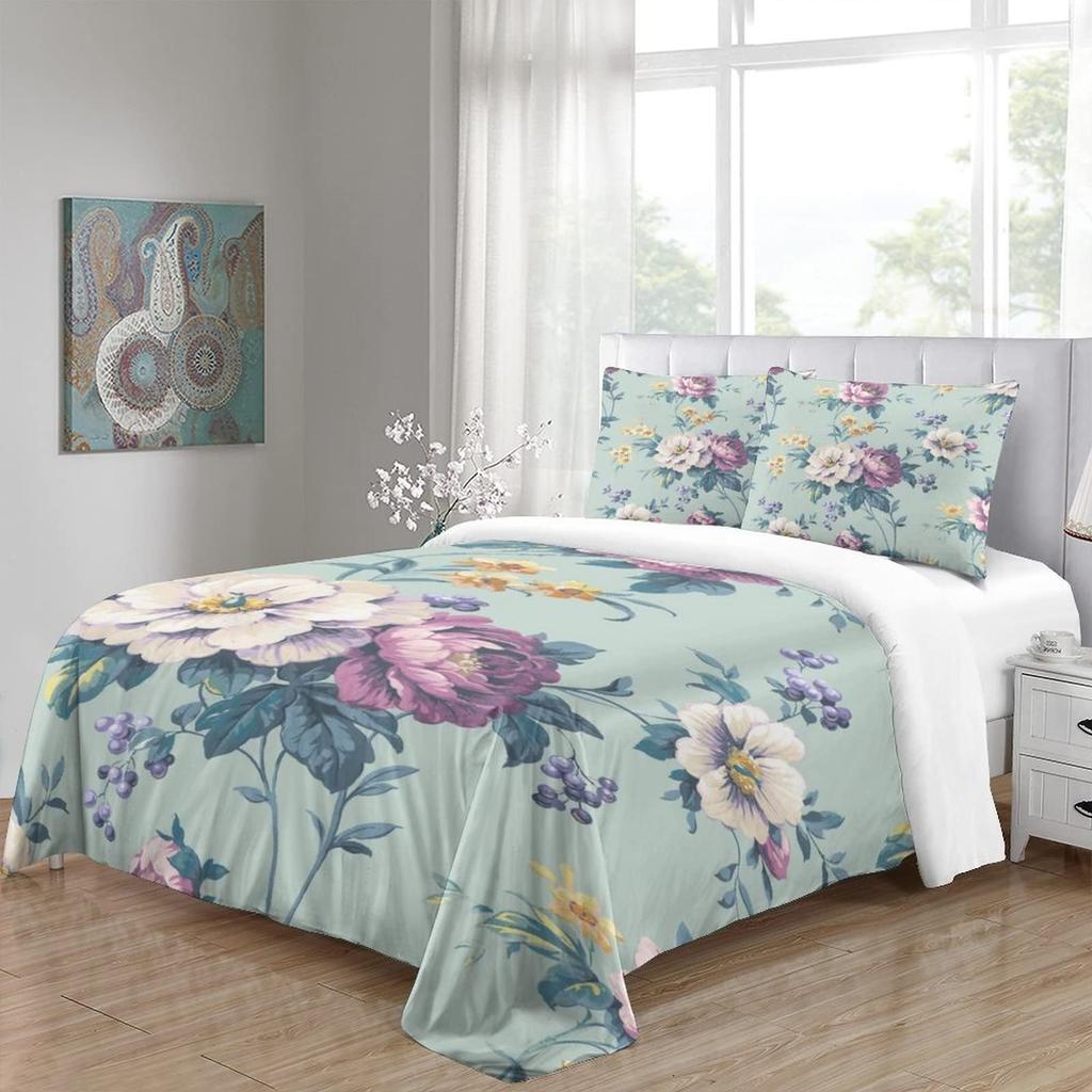 Watercolor Flower Retro Bedding Three-Piece Quilt Cover