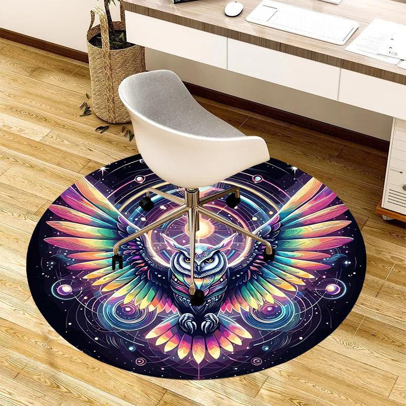 1pc Office Carpet Chair Mats Colorful Cosmic Owl Mandala Perfect for Decorating Office Chairs, Living Rooms, Or Bedrooms