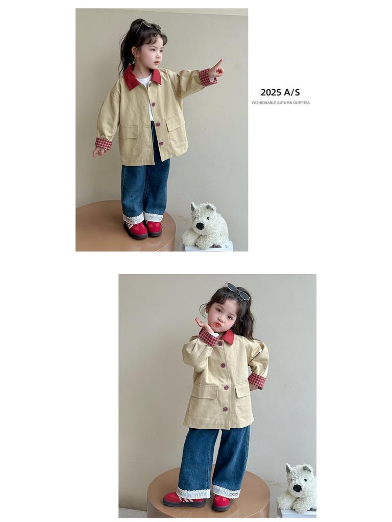 2025 Mädchen Karomantel – Frühling/Herbst Mode im koreanischen Stil für Kinder