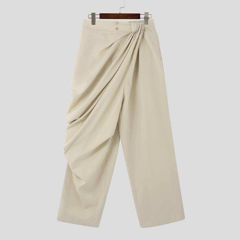 

INCERUN мужские нерегулярные оборчатые эластичные талии длинные свободные повседневные брюки брюки L бежевый