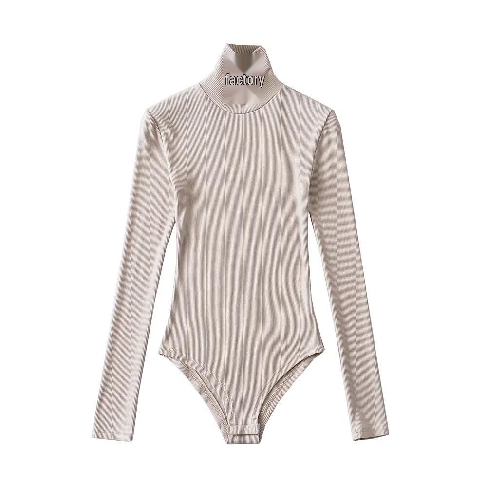 

Women s High Neck Stretchy Long Sleeve Bodysuit - Ribbed Base Layer for Autumn & Winter Large лате