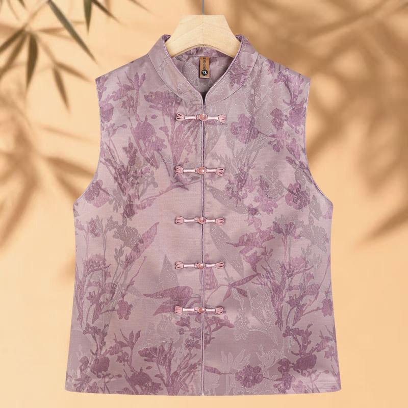Spring National Style Red Embroidered Vest with Stand Collar & Frog Buttons 5XL (145-160kg)