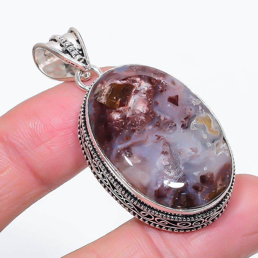 

Натуральный Моховой Агат Драгоценный Камень 925 Стерлинговое Серебро Ювелирная Подвеска 2,05 A7I74