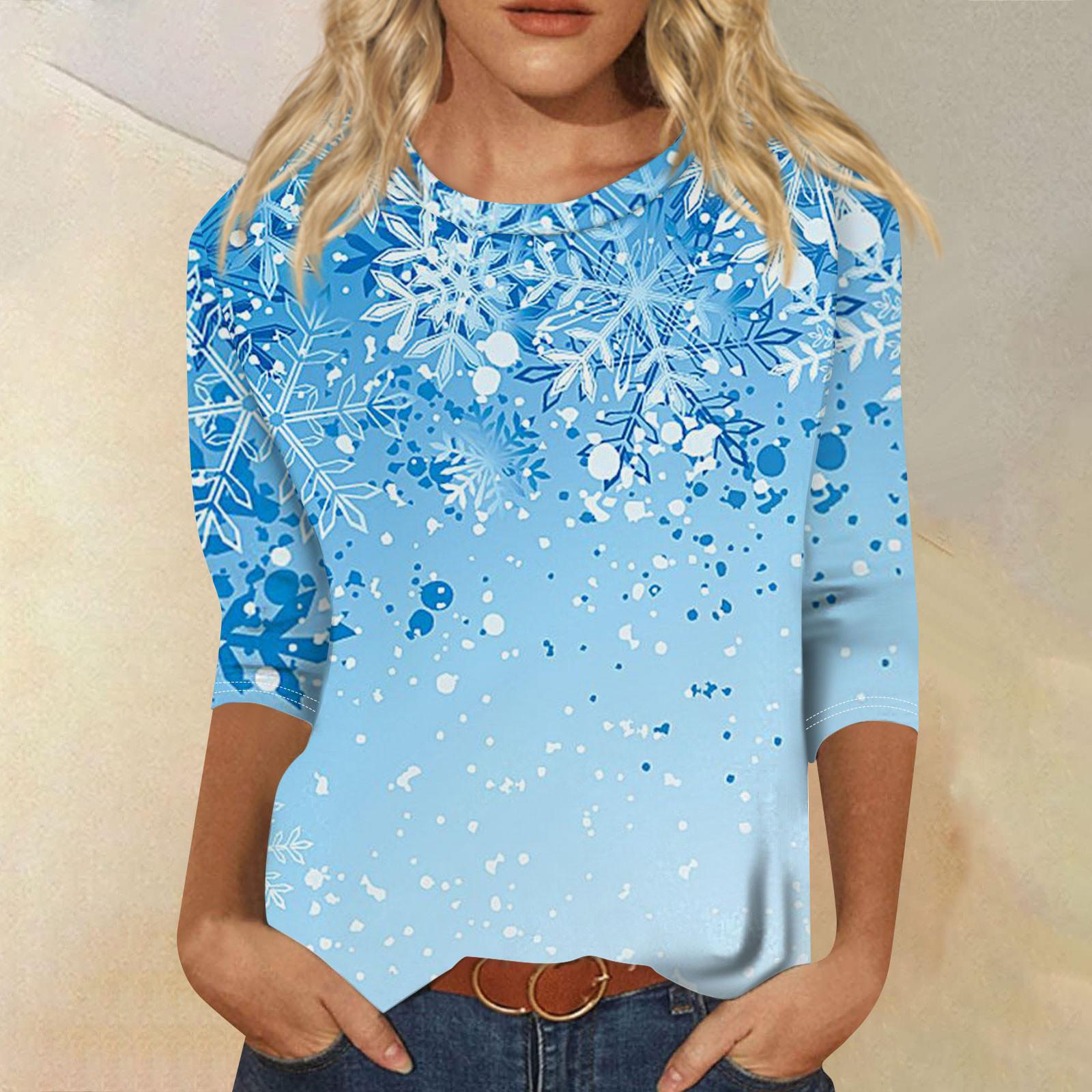 

Женская мода повседневная рубашка с круглым вырезом и рождественским принтом, семь рукавов XXXXXL