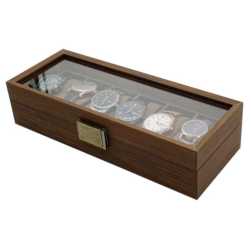 Vintage Wooden 6-Slot Watch Storage Display Box In Black Walnut