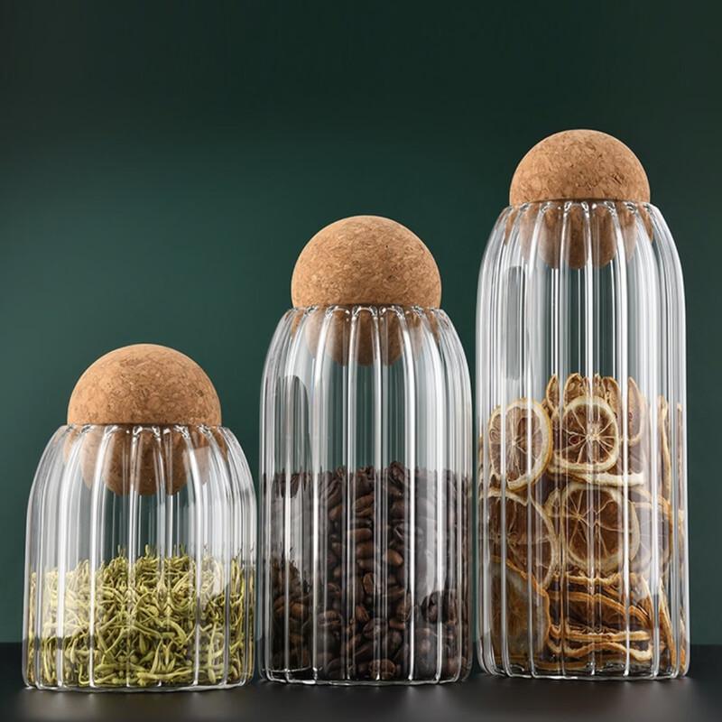 ZISIZ Striped Glass Storage Jar Set