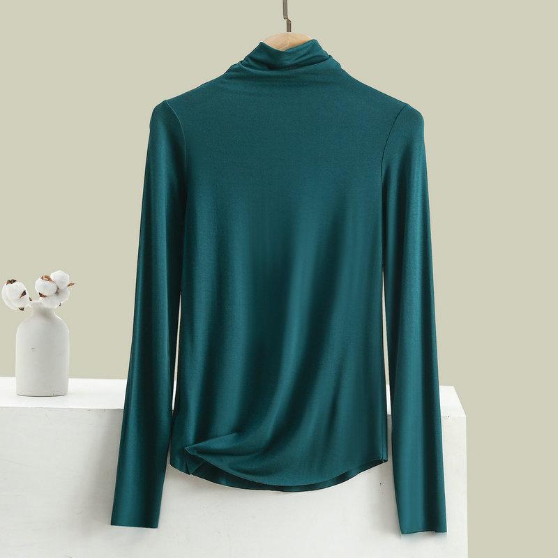 Women Bottoming Tshirt Autumn Winter Mock Neck Slim Tee Shirt Solid Basic All Match Tops Undershirt
