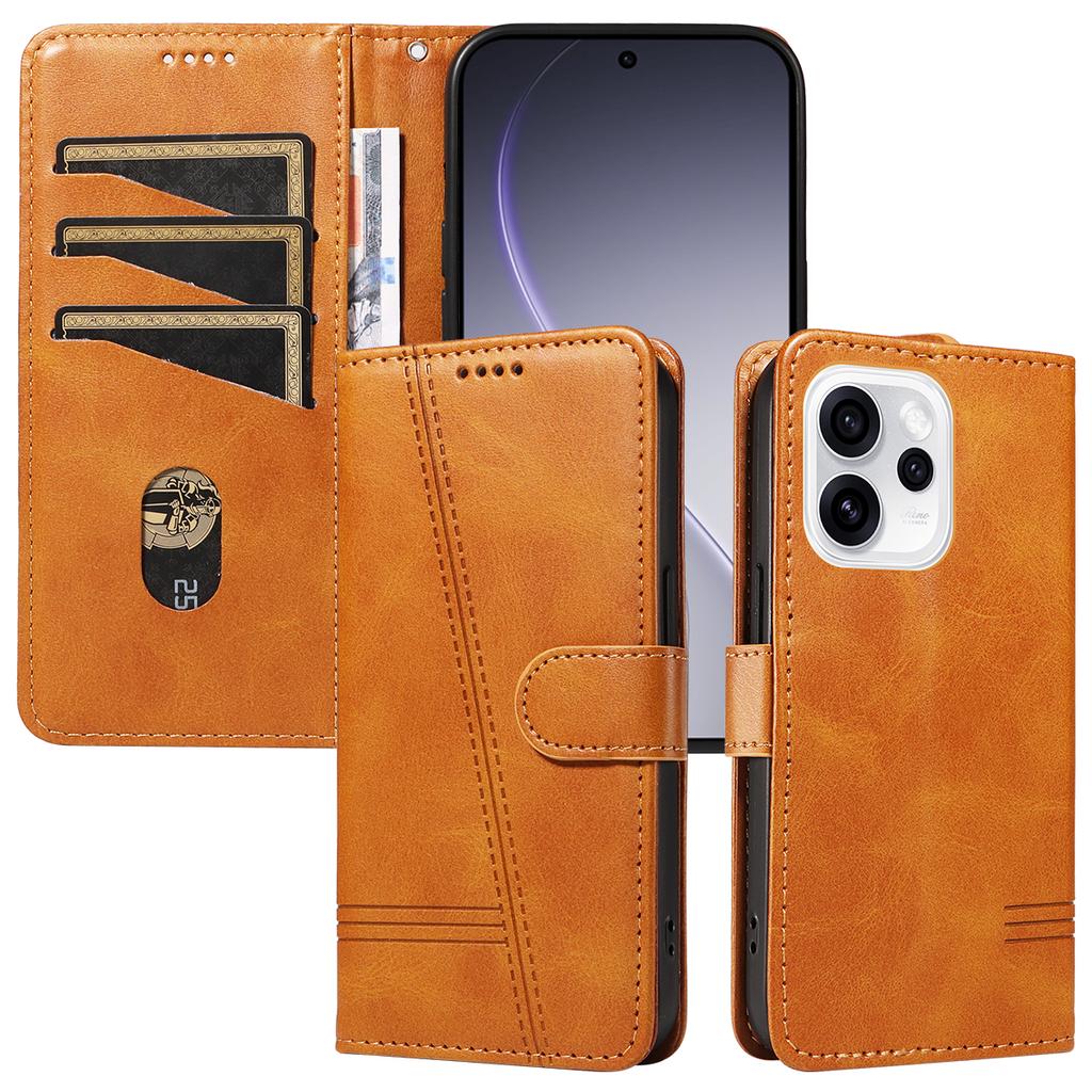 Luxury Line Card Solt Wallet Flip Leather Phone Case For OPPO Reno 13 14 15 13F Find X8 Pro kickstand Bag Book Strap Cover