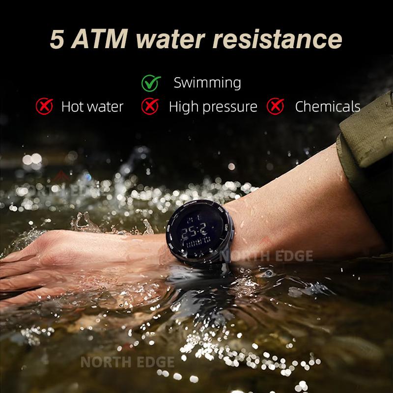 NORTH EDGE TERRAX Watches for Man Outdoor Sports Swimming Waterproof 50M Stopwatch Countdown Luminous Men Watch Gift Box Reloj