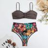 Kadın Halter Boyun Bölünmüş Bikini Retro Seksi Düz Renk Baskı Bikini Seti