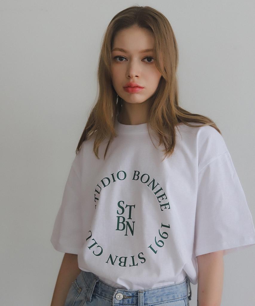 BONIEE Circle Round Graphic Loose T-Shirt White