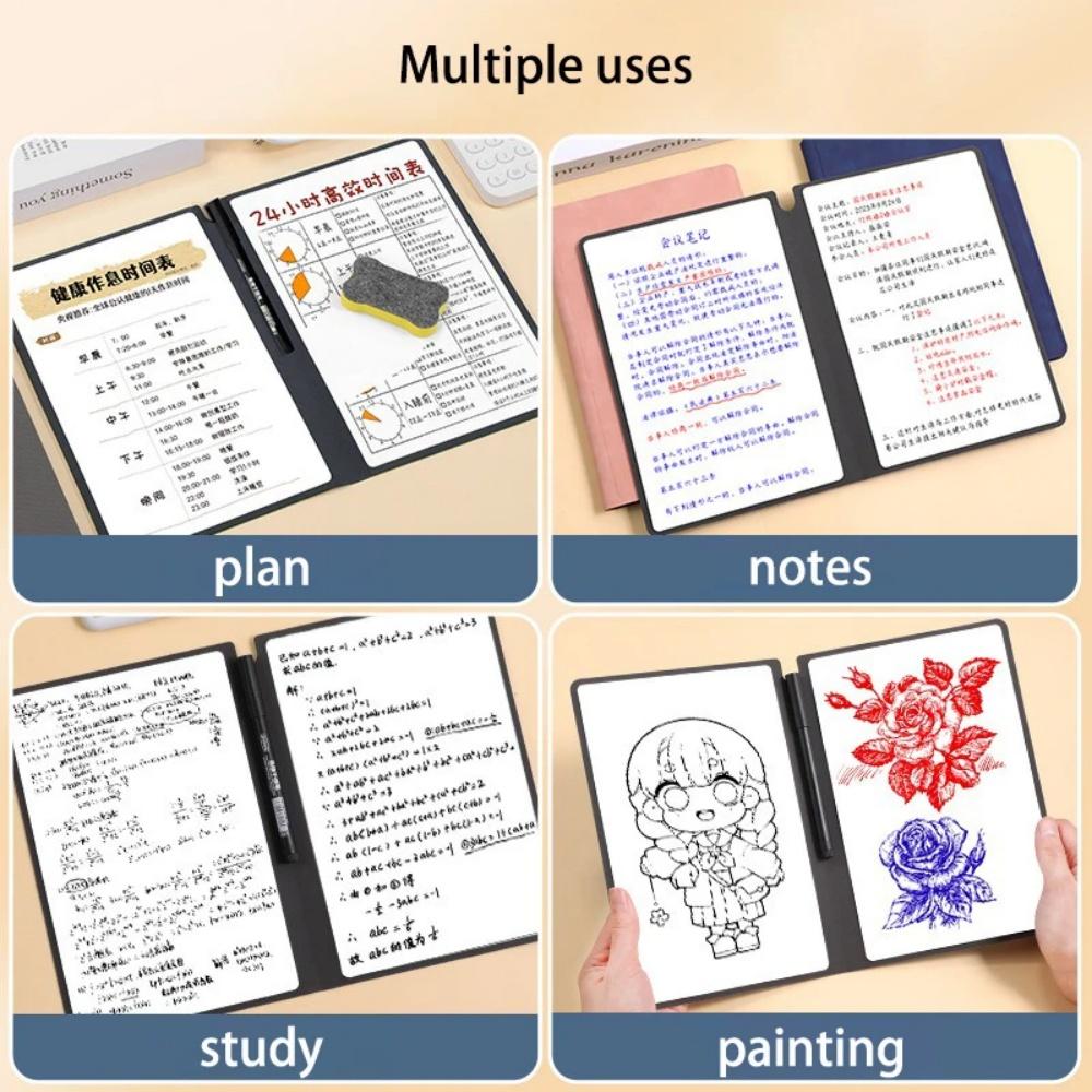 A1 Reusable Whiteboard Notebook Set With Whiteboard Pen Erasing Cloth Leather Memo Pad Weekly Planner Portable Stylish Office