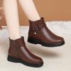 autumn and winter velvet leather shoes brown flat-soled short boots     elderly short boots children's winter shoes soft leather cotton shoes