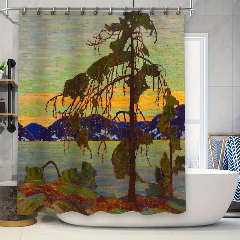 

Nature Landscape Shower Curtain Forest Trees Scenic Backdrop Bathroom Decor Artistic Fern Greenery Wall Hanging Vintage Rustic H W60H190(CM)-1 Pcs