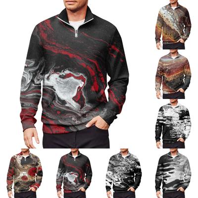 Men's Loose Casual 1/4 Zip Sweatshirt Fashion Printed Long Sleeve Top With Pockets