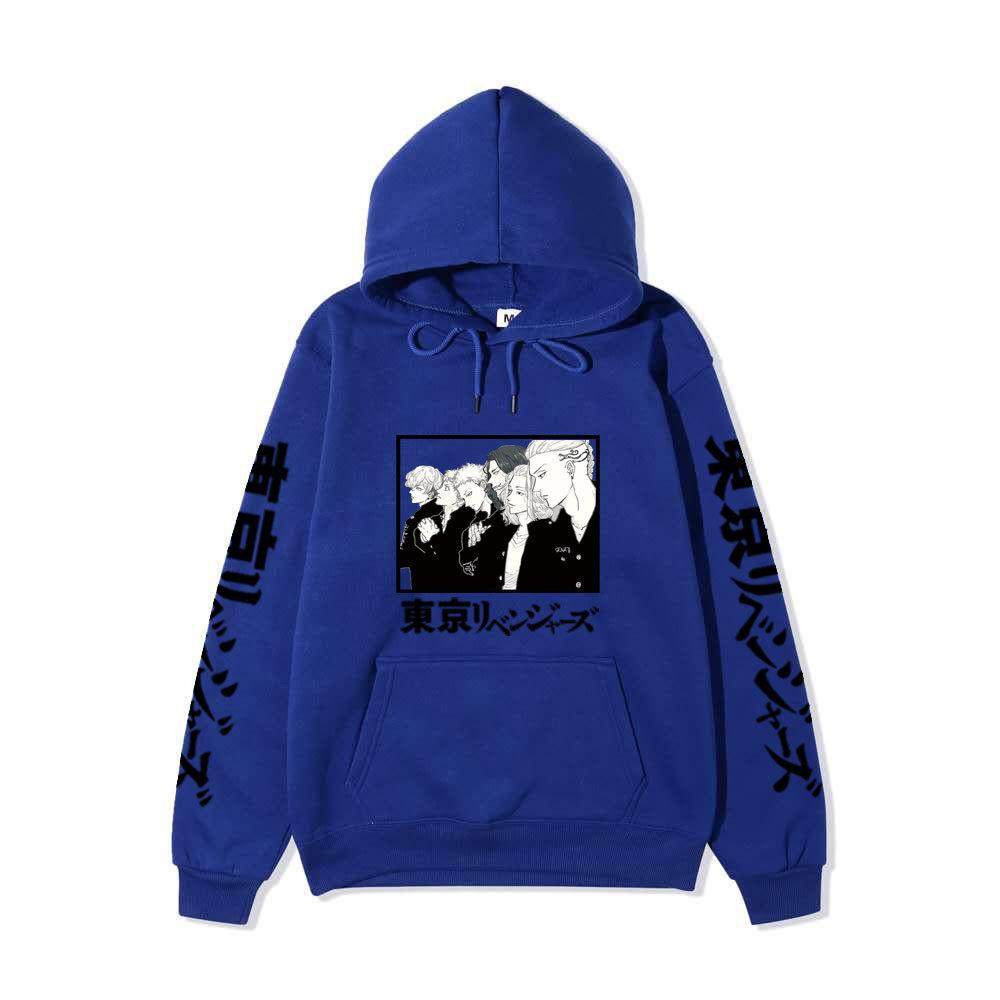 Black Warm Fleece Hooded Sweatshirt Tokyo Revengers Team Comic Print Unisex Autumn Winter Casual Daily Long Sleeve Pullover