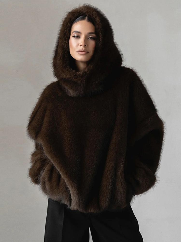 Women's Fur Hoodie Women's Hooded Pullover Women's Loose Hoodie Women's Brown Hoodie 2026