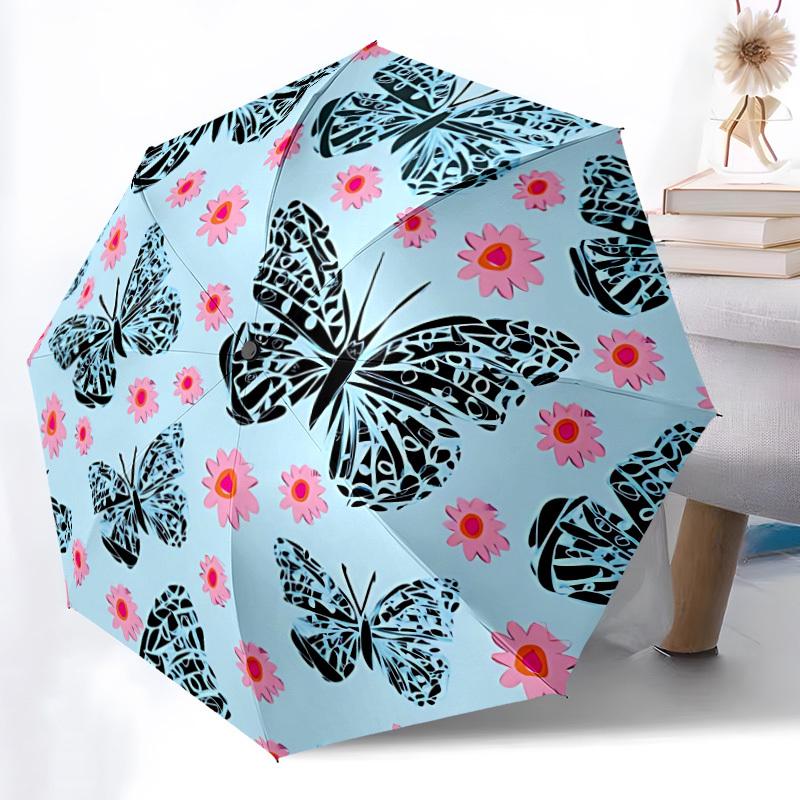 1pc Butterfly Floral Pattern Automatic Folding Umbrella - Portable Collapsible 8-Rib Umbrella for All Seasons yy251119190