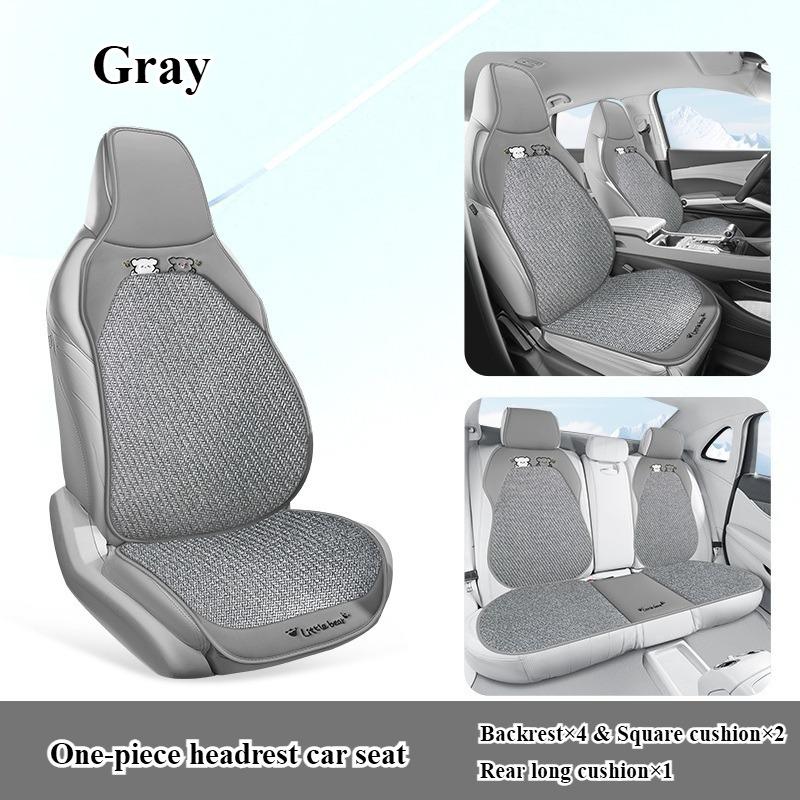 Breathable summer car seat cover - cool ice rattan weave, PU leather trim, lovely embroidery, suitable for One-piece seat