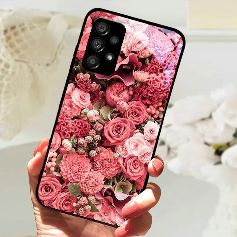 Glass Case For Samsung A13 A23 4G 5G Cartoon Tempered Glass Phone Cover For Galaxy A33 A53 A73 5G Hard PC Glass Protector Cases