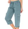 Capris da donna, pantaloni casual da lavoro con tasca a vita alta, color block, con coulisse