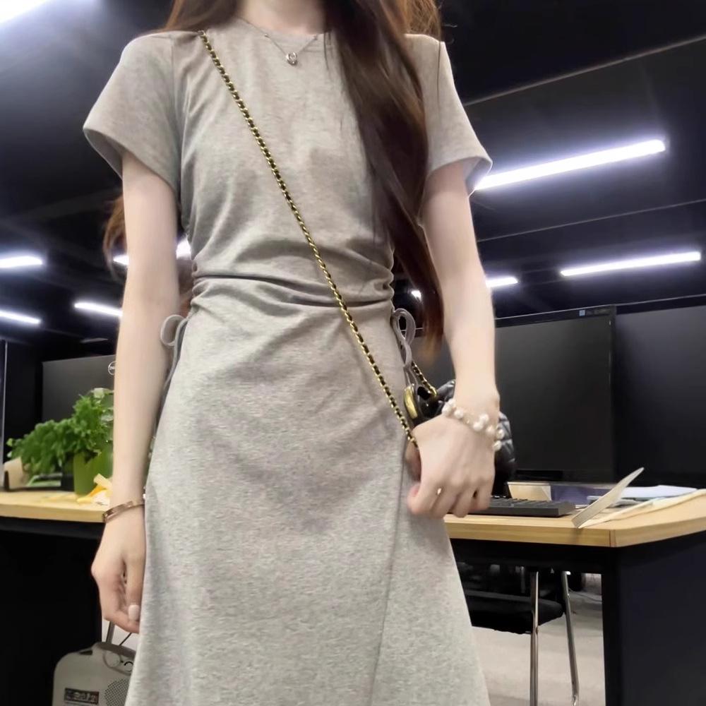 

2025 Petite Summer Gray French High-end Waist-slimming Dress M Premium серый