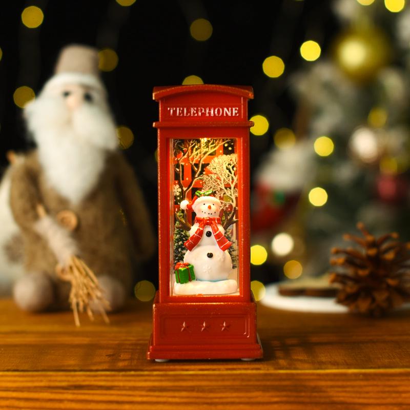 Santa Claus Light-Up Phone Booth Lantern: Christmas Tabletop Oil Lamp Ornament