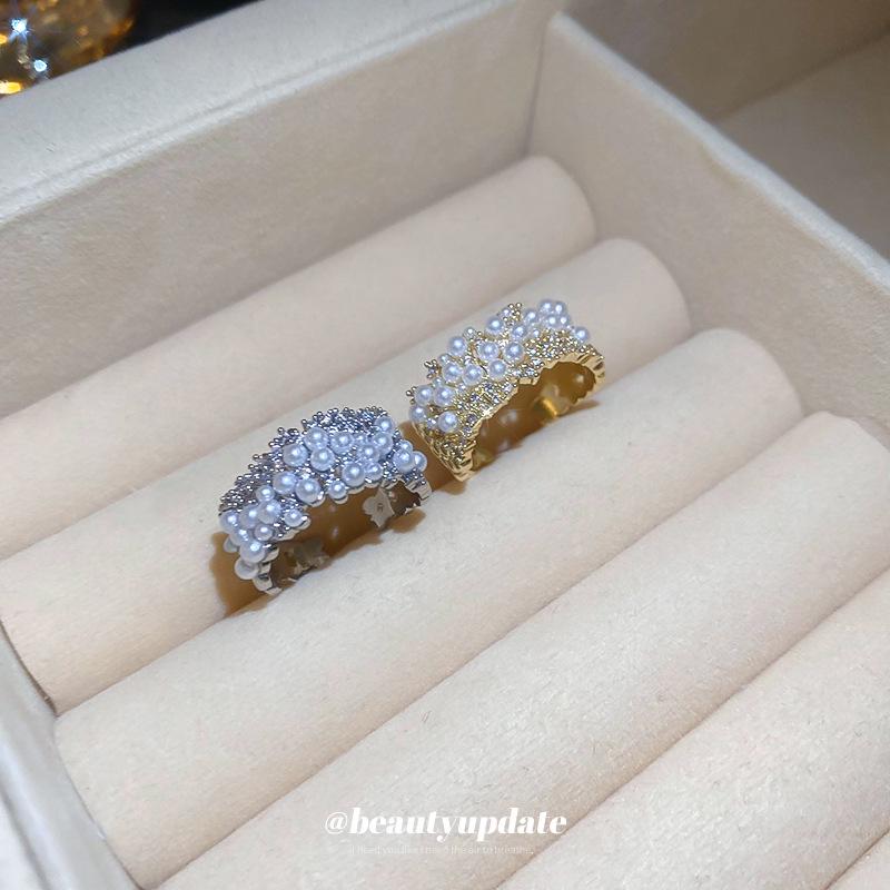 2025 Luxury Gold-Plated Pearl & Diamond Open Ring