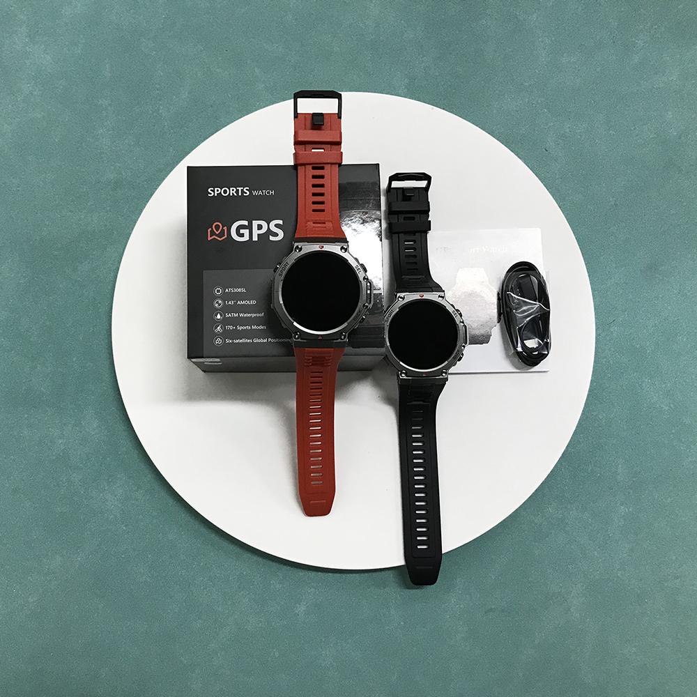 Rainbuvvy DM58 GPS-Sportuhr, 1,43 Zoll AMOLED HD-Display, Voll-Touchscreen, Bluetooth 5.3, wasserdicht, 5 ATM, Android-Smartwatch, unterstützt Herzfrequenz