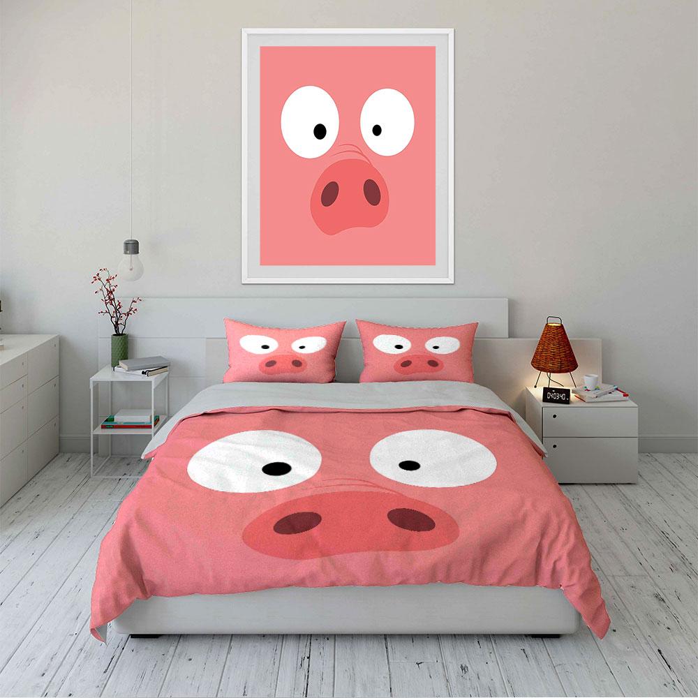 Cute Cartoon Pig Face Print Bedding Duvet Cover Set Duvet Cover Pillowcases (1*Duvet Cover 2*Pillowcases, without duvet insert)