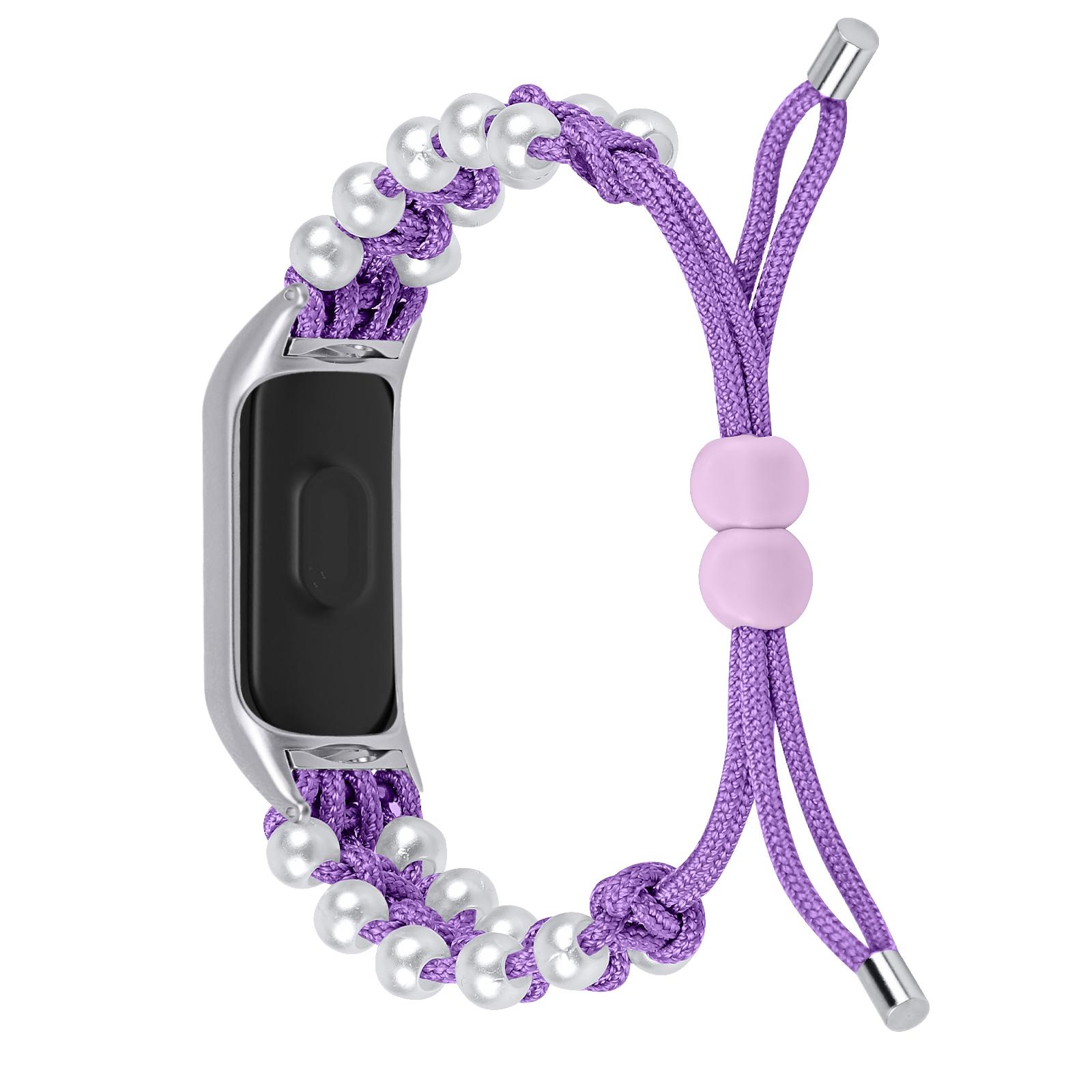

For Xiaomi Smart Band 9 NFC/9/8 NFC/8 Watch Band Pearl Decor Nylon Braided Wrist Strap Purple