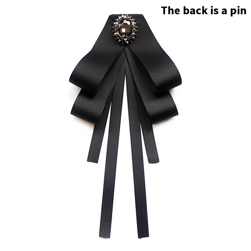 

Ladies Korean Bow Tie Brooch with Black Rhinestone and Pearl, Fashionable Wedding Party Bowknot Necktie and Shirt Collar Pins