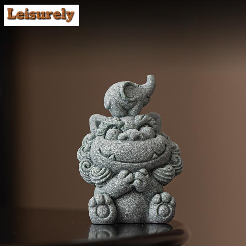 Green Sandstone Feng Shui Master Tea Pet Antique Fish Tank Landscaping Tea Figurine Play Toys Tea Statue Ornaments Supplies Gift