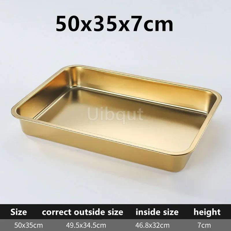 Gold Golden 304 Stainless Steel Plate Storage Tray Rectangular Square Oven Basin Baking Pot Dish Deep Bbq Cafeteria Soup Bowl