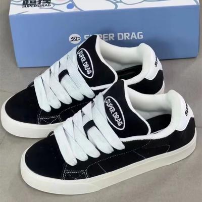 Original Hong Kong Style Letter Burgundy Bread Shoes Women's Street Low-top Korean Version Casual Fashion Shoes Retro Versatile Skateboard Shoes